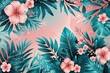 © Michael - Exquisite Abstract Vector Design with Floral Arrangements and Tropical Leaves in Sparkling Teal and Blush Gradient