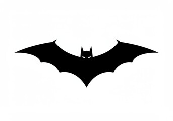 A black batman logo with pointed ears and wings spread out on a white background in a simple design