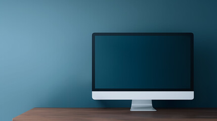 Wall Mural - desktop computer on desk: a sleek, modern desktop computer with a blank screen sits on a wooden desk