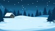 © Bebek - Snowy winter night landscape with cozy cabin