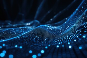 Abstract blue glowing light pattern resembling waves with bokeh effect for a futuristic background texture
