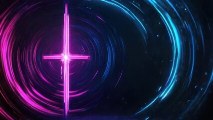 Wall Mural - vibrant abstract neon cross in dynamic circular light waves for inspirational concepts and spiritual
