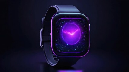 Wall Mural - futuristic smartwatch with vibrant purple display showcasing cosmic design and advanced technology o