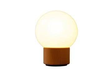 Wall Mural - round, glowing lamp with wooden base on transparent background. minimalist. modern design provides s
