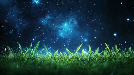 Wall Mural - ethereal grass under a starry night sky