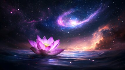 Wall Mural - cosmic lotus blooming in a starry universe