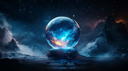 Wall Mural - mystical crystal orb reflecting a cosmic landscape