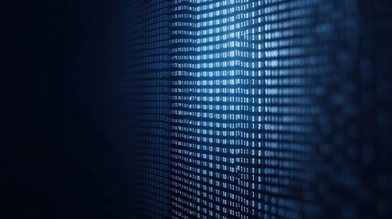A digital display of binary code in a dark setting, showcasing the essence of computer data and technology.