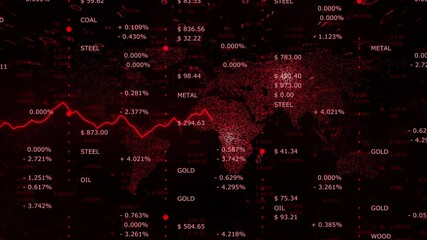 Wall Mural - concept global recession and red glowing world map with business graph and data animation.