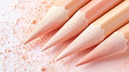 Poster - Soft pastel peach pencils art supplies with strokes and gradient for drawing and sketching, studio shot