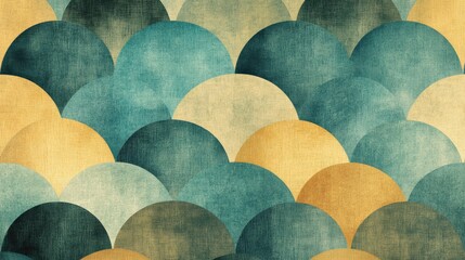 Leinwandbilder - Interlocking textured semicircles in muted teal, blue and amber create a patterned abstract background