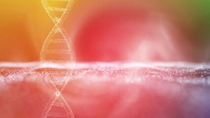 Wall Mural - loop 3d dna chain rotation on colourful light with slow motion dotted wave animation.