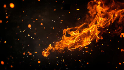 Wall Mural - texture of burn fire with particles embers. flames blaze fire flame overlays on isolated background.