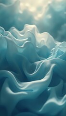 Leinwandbilder - Flowing Waves of Soft Blue Fabric with Ethereal Light - Abstract Textile Art