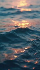 Aufkleber - Mesmerizing sea waves glisten under a serene sunset, casting a golden bokeh on the water surface, creating a tranquil and cinemati