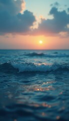 Aufkleber - Serene Ocean Wave at Sunset: A Tranquil Seascape with Blue Water and Golden Light