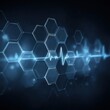 © stock1 - Abstract hexagonal blue glowing medical technology background with a heart rate line and sound wave, a digital futuristic concept of a healthcare