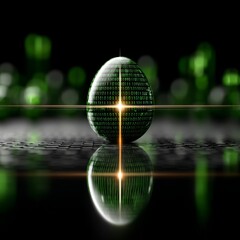 Aufkleber - Digital Data Sphere Reflecting on Cyber Surface with Green and Orange Light