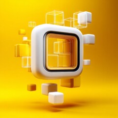 Aufkleber - Geometric Abstraction: A Composition of White and Yellow Cubes Against a Vibrant Yellow Background