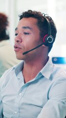 Aufkleber - Office, businessman and consulting with headset for call center, help and agent for customer service. Workplace, male person and consultant with communication for questions, support and assistance
