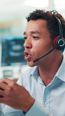 Aufkleber - Office, businessman and support with headset for call center, consulting and agent for customer service. Workplace, male person and consultant with communication for questions, helping and assistance