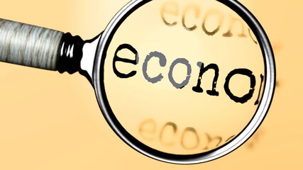 Fototapete - Economy under careful examination. Focusing on Economy, analyzing it, taking a closer look. Concentrating on Economy, targeting and reviewing it, searching for answers