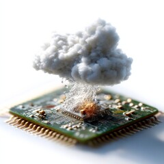 Fototapete - Cloud Computing Concept: White Cloud Above Microchip, Representing Data Storage and Processing