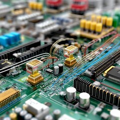 Leinwandbilder - Complex Computer Motherboard: Detail View of Electronic Components and Circuitry