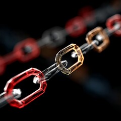 Fototapete - Digital Block Chain Concept Art: Colorful polygonal chain links on black background showing connectivity
