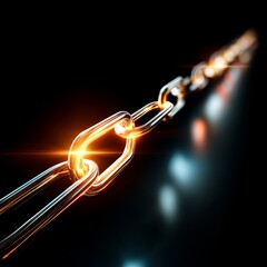 Leinwandbilder - Gleaming Metal Chain Links with Vibrant Orange Flare, Reflecting Strength and Connection on a Dark Background