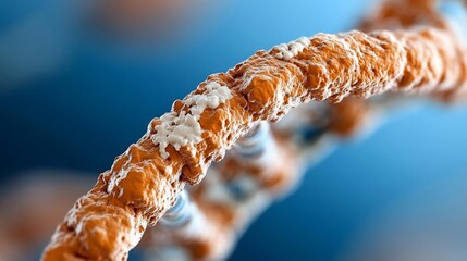 Poster - Close-up macro view of an organic structure featuring textures with a light orange hue accented by white patches against a gradient blue background