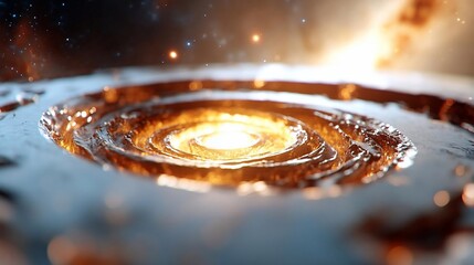 Fototapete - Abstract core emitting bright light within a detailed metallic structure surrounded by a blurred cosmic background. Illustrates energy and cosmic events with vibrant color and depth