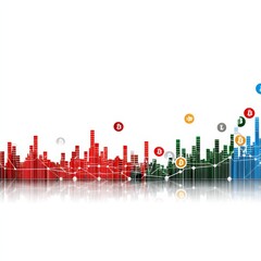 Poster - Colorful Cryptocurrency and Bitcoin Market Chart with Upward Trend and Reflection on a White Background 