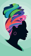 Wall Mural - silhouette of female with colorful hair in abstract design flat vector illustration