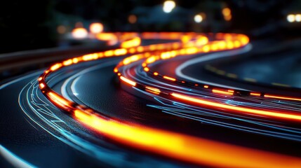 Wall Mural - Abstract glowing pathway curves through city lights