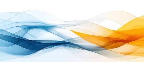 Wall Mural - abstract flowing blue and orange waves on white background concept of energy, motion, and modern des
