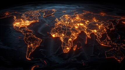 Wall Mural - global illuminated cities on fiery earth