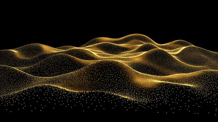 Aufkleber - Abstract gold particles forming undulating hills against a black background.