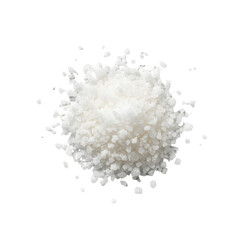 heap of sea salt crystals on white background top view
