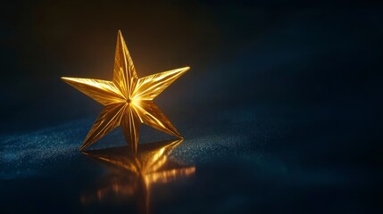 Poster - Golden star on dark background, reflecting light.