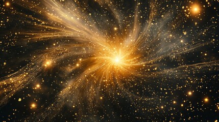 Aufkleber - Golden cosmic explosion, swirling energy, bright light, stars, galaxy.
