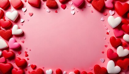 Wall Mural - Romantic heart candies border on pink backdrop for valentine's