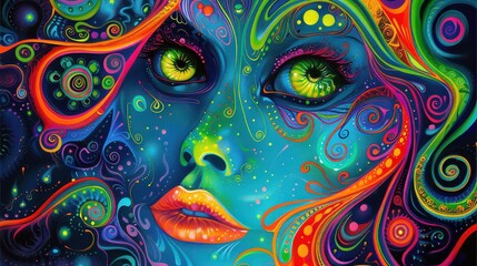  Psychedelic swirling fractals in vibrant neon color