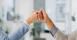 © DavidL2000/peopleimages.com - Celebration, hands and business people in office with fist bump for partnership or collaboration. Teamwork, professional and financial advisors with agreement gesture for investment approval.