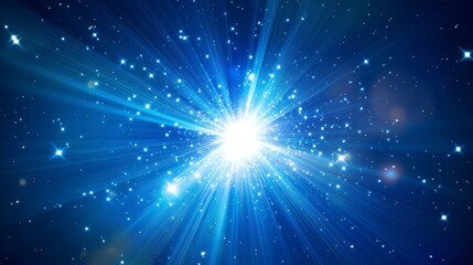 Aufkleber - Bright blue light burst, radiating energy, sparkles, cosmic background.