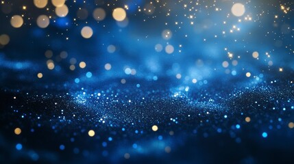 Poster - Abstract blue glitter bokeh background with light and dark shades, wavy texture.