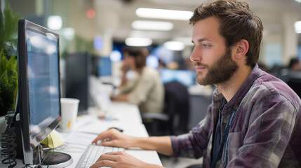 Wall Mural - innovative programmers collaborate on app creation in a tech office