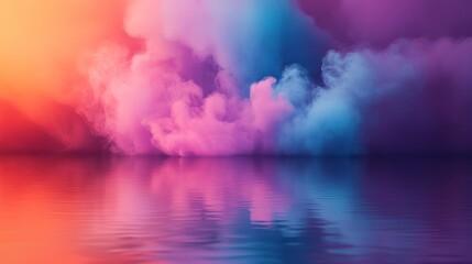 Aufkleber - Vibrant colorful smoke clouds reflected on a calm water surface.