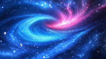 Poster - Abstract swirling cosmic nebula with vibrant blue and pink hues, glittering stars, and ethereal glow.