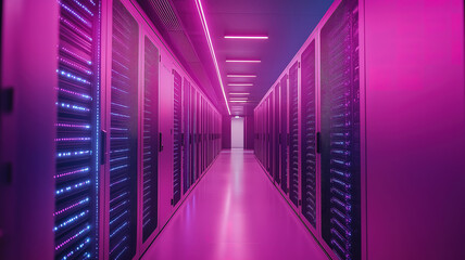 Wall Mural - a data center with server racks and cloud computing technology powering cryptocurrency farms